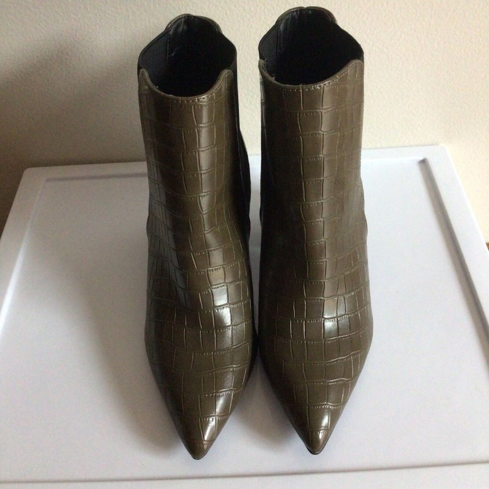 Lulu's Olive Croc-Embossed Ankle Boots - Picture 3 of 10